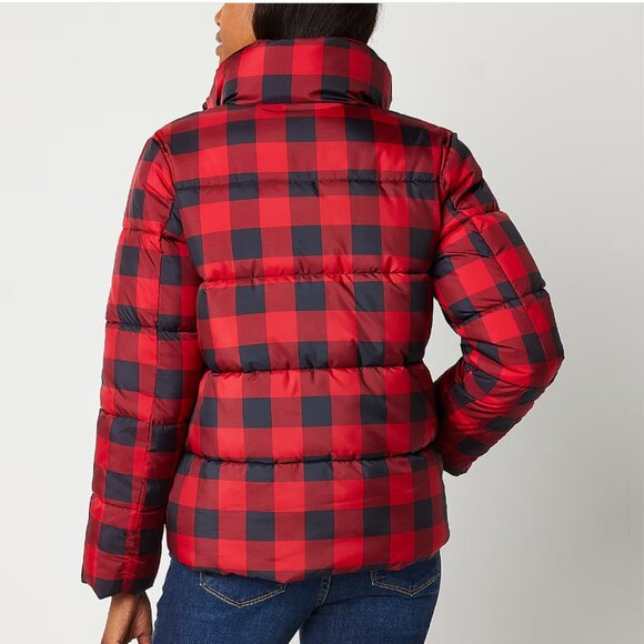 St. John's Bay Womens Red & Black Buffalo Check Heavyweight Puffer Jacket, XXL - Picture 3 of 5